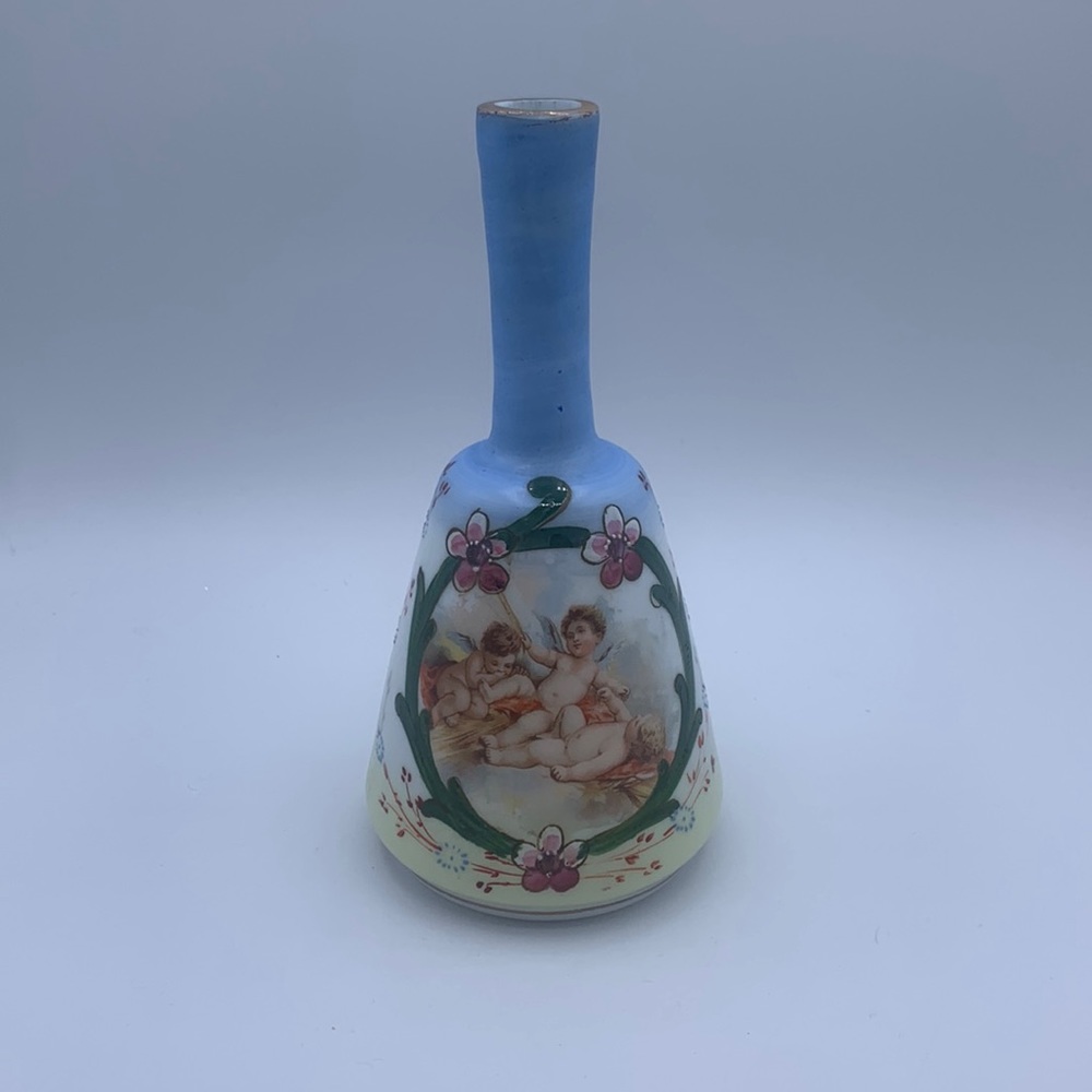 Antique Hand Blown Barber Bottle Hand Painted Floral Design Angelic Cherubs